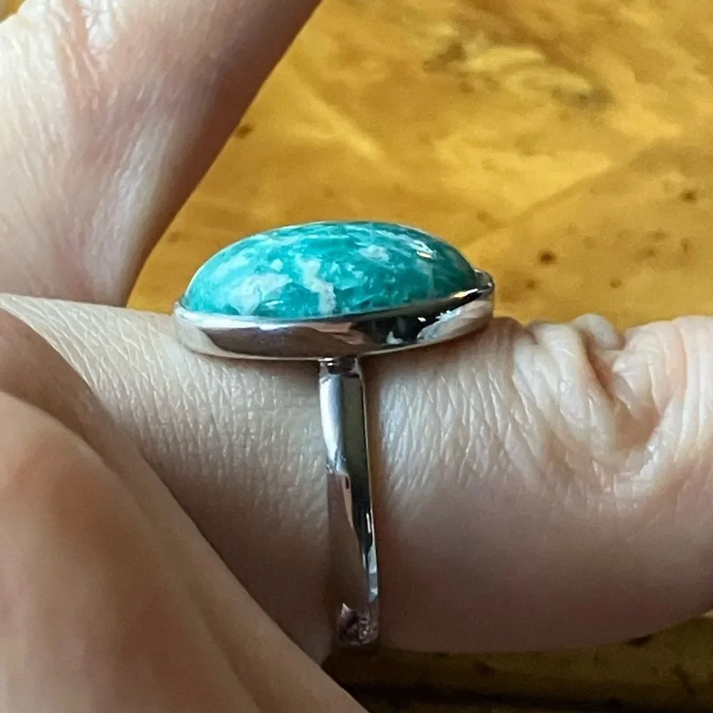 Natural Amazonite Sterling Silver Ring Size 5.75